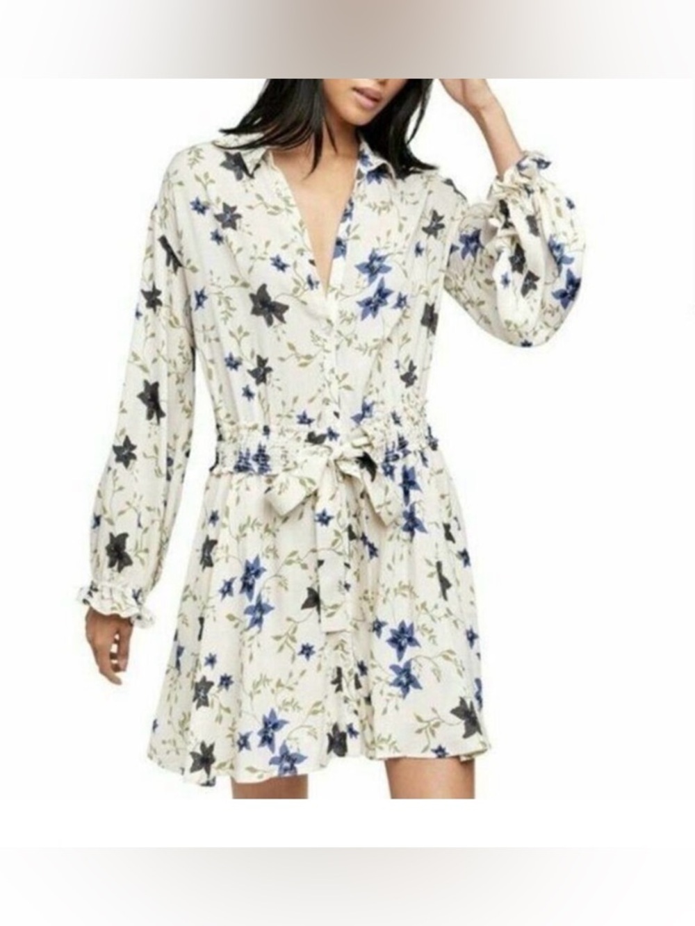 Free People Lighten Up Floral Long Sleeve Mini Dress size XS